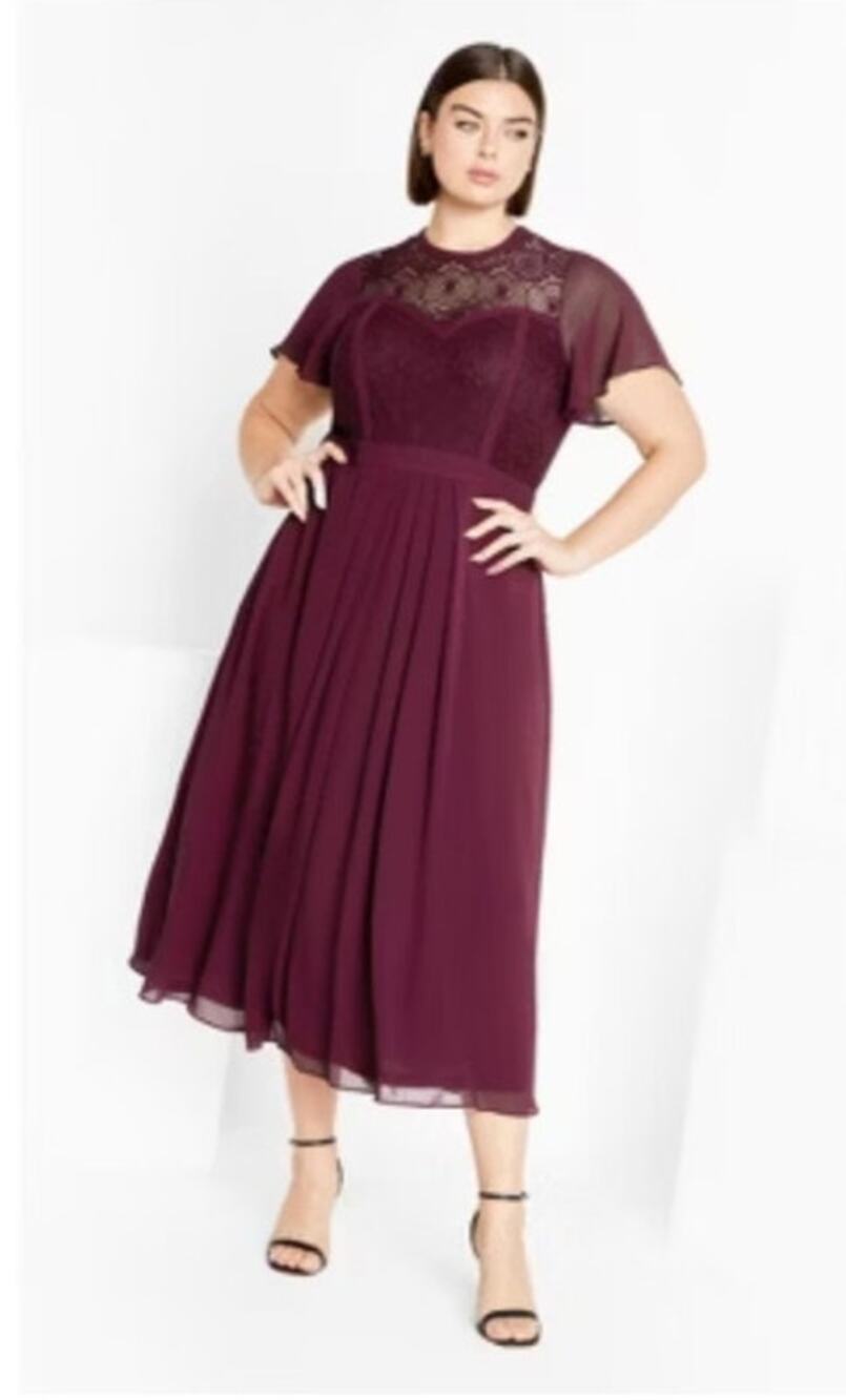 City Chic Niki Plum Lace Formal Evening Maxi Dress Plus Size 18